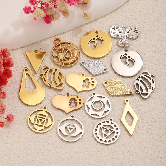 Geometric Hollow-Out Stainless Steel Pendant Charm, for DIY Earring & Necklace Making Wholesale Jewelry