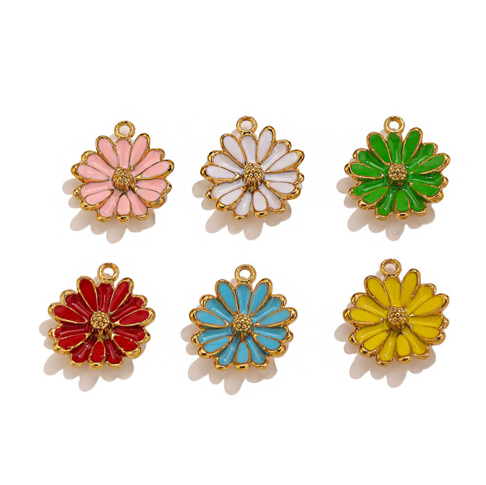 Flower Enamel Colorful Stainless Steel Pendant Charm, for DIY Bracelet & Necklace Making Wholesale Fashion Jewelry