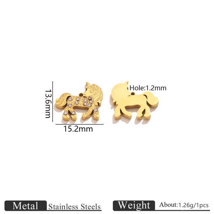 Horse Head Enamel Rhinestone Stainless Steel Pendant Charm, for DIY Necklace Making Wholesale Jewelry