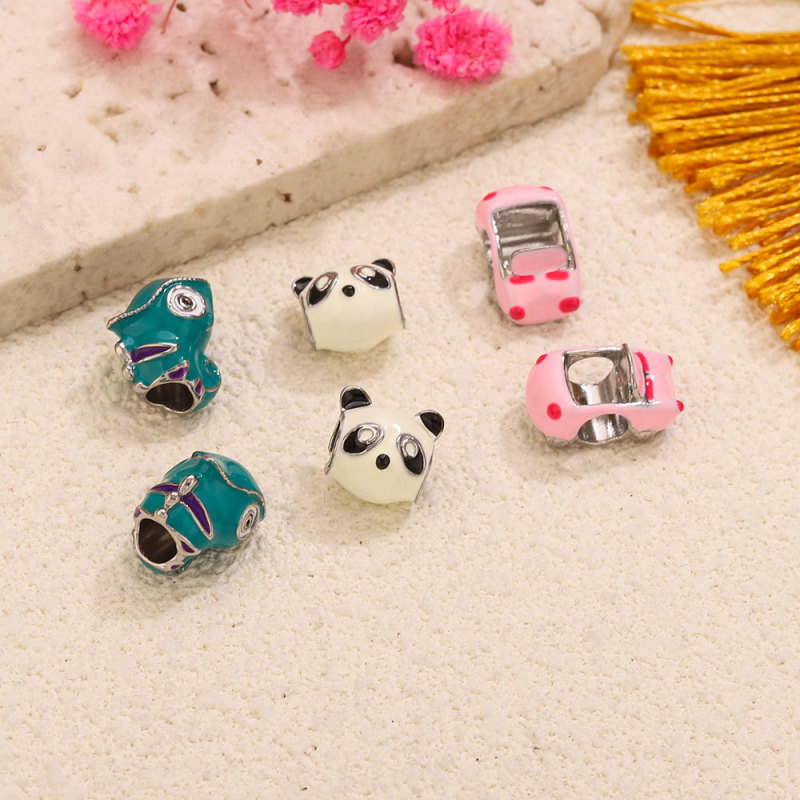 Cartoon Large Hole Enamel Stainless Steel Spacer Bead, for DIY Bracelet Making Niche Statement Wholesale Jewelry