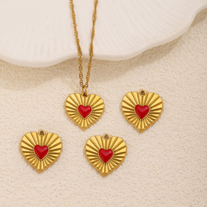 Heart Enamel Stainless Steel Pendant Charm, for DIY Bracelet & Necklace Making Vintage Wholesale Fashion Jewelry