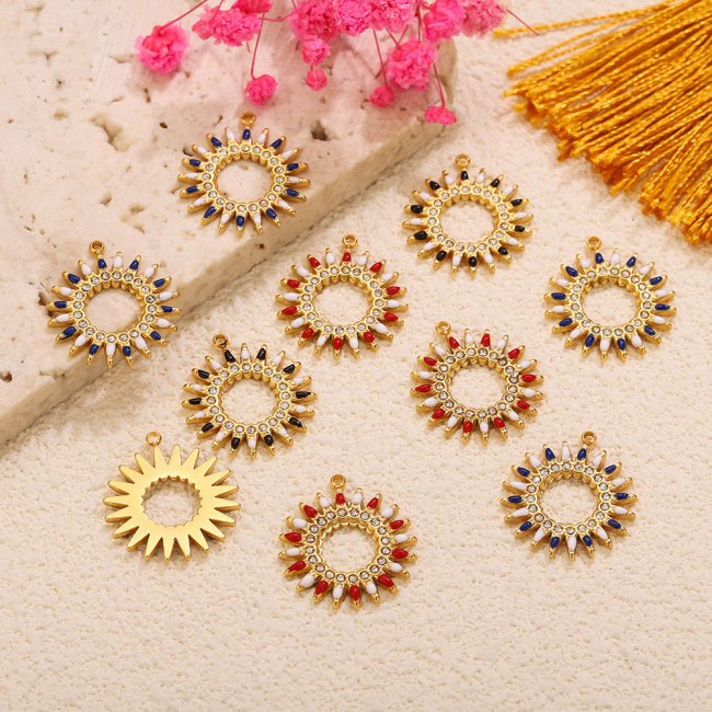 Sunflower Sun Rhinestone Stainless Steel Pendant Charm, for DIY Earring & Necklace Making Wholesale Fashion Jewelry