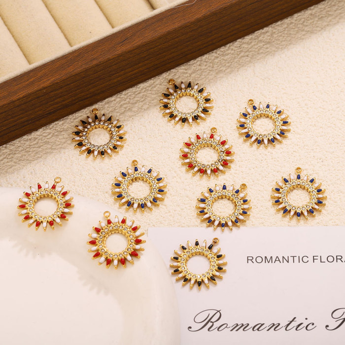 Sunflower Sun Rhinestone Stainless Steel Pendant Charm, for DIY Earring & Necklace Making Wholesale Fashion Jewelry