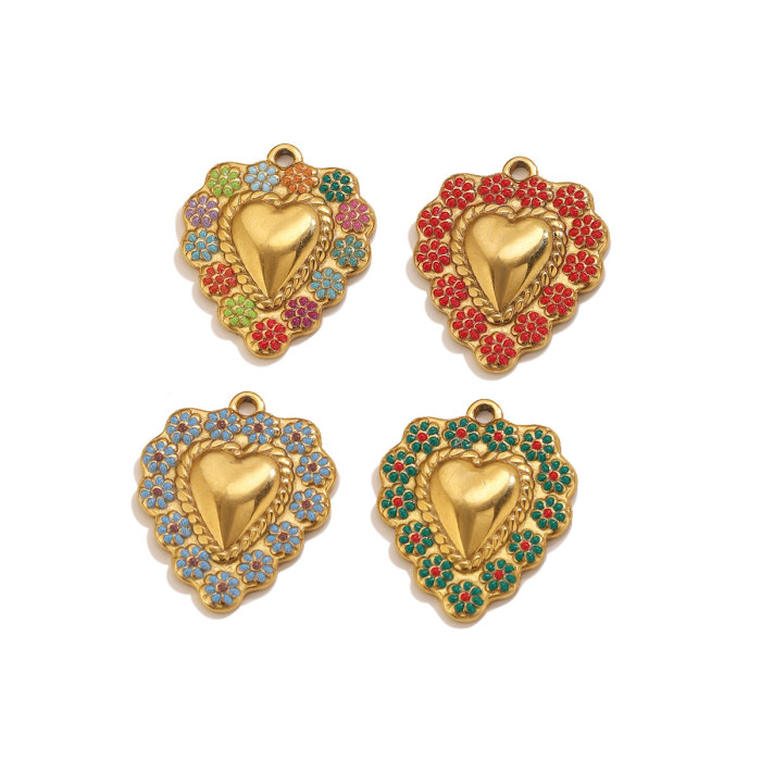 Heart Enamel Stainless Steel Pendant Charm, for DIY Bracelet & Necklace Making Ethnic Vintage Wholesale Jewelry
