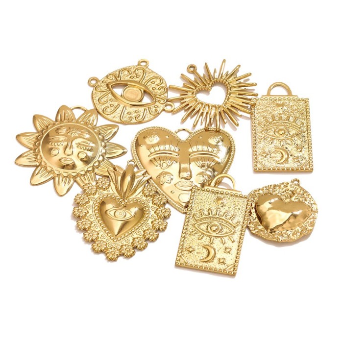Evil Eye Heart Sun Stainless Steel Pendant Charm, for DIY Necklace Making Vintage European Wholesale
