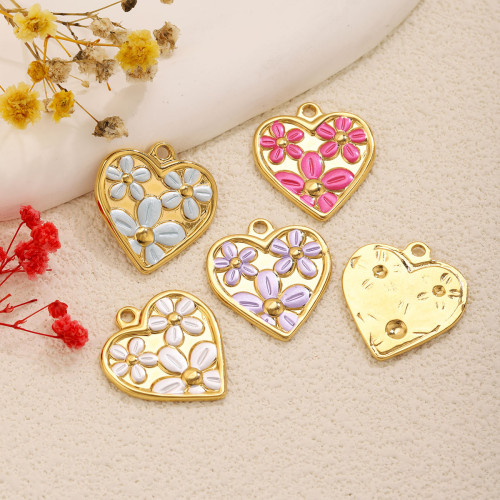Heart Flower Enamel Stainless Steel Pendant Charm, for DIY Earring & Bracelet & Necklace Making Daily Wear and Gifts Wholesale