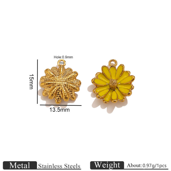 Flower Enamel Colorful Stainless Steel Pendant Charm, for DIY Bracelet & Necklace Making Wholesale Fashion Jewelry