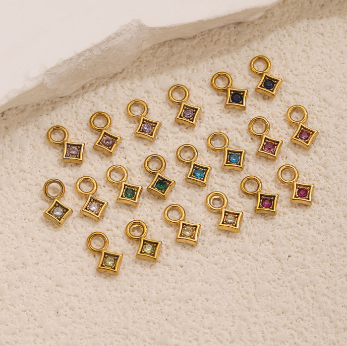 Square Colorful Rhinestone Stainless Steel Pendant Charm, for DIY Bracelet & Necklace Making Ideal Gift Wholesale