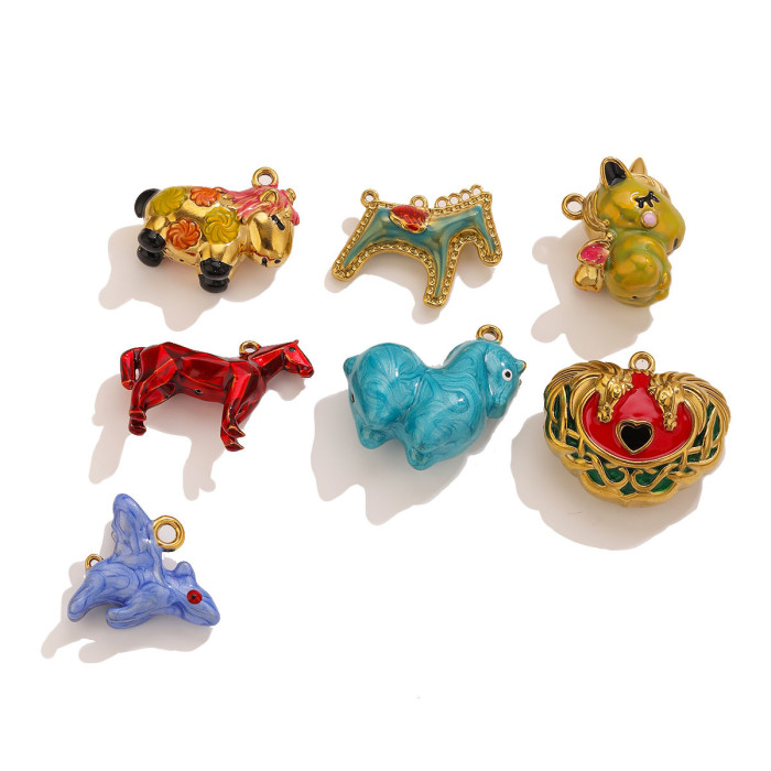 Cartoon Enamel Stainless Steel Pendant Charm, for DIY Necklace Making Vintage Wholesale Fashion Jewelry