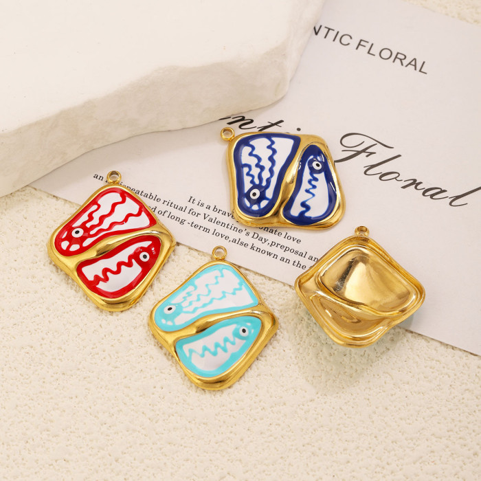 Eye Square Colorful Enamel Stainless Steel Pendant Charm, for DIY Earring & Bracelet & Necklace Making Ideal Gift Wholesale