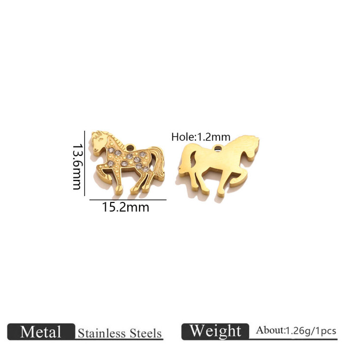 Horse Head Enamel Rhinestone Stainless Steel Pendant Charm, for DIY Necklace Making Wholesale Jewelry