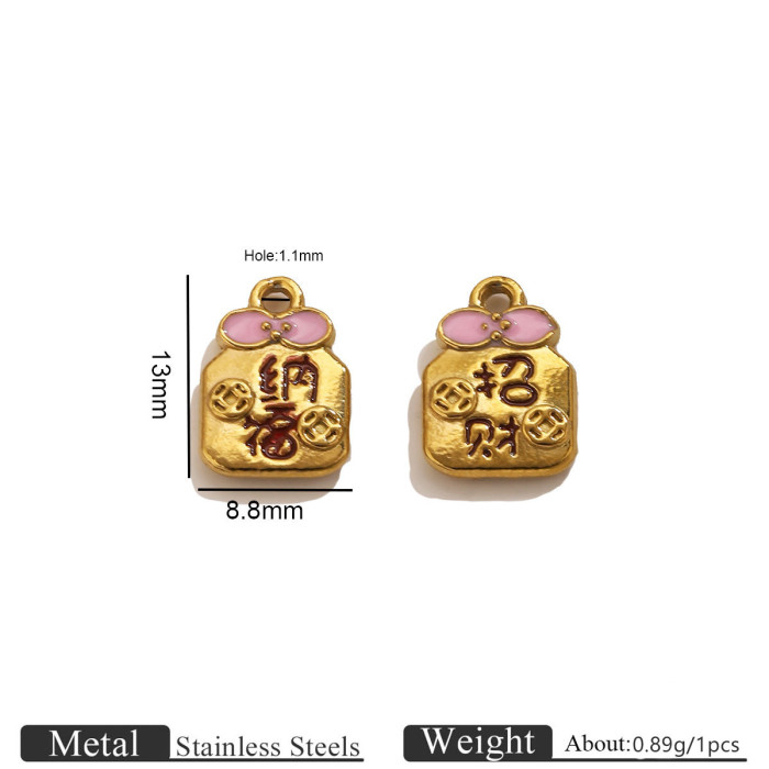 Lucky Bag Enamel Stainless Steel Pendant Charm, for DIY Bracelet & Necklace Making Wholesale Fashion Jewelry
