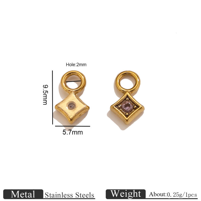 Square Colorful Rhinestone Stainless Steel Pendant Charm, for DIY Bracelet & Necklace Making Ideal Gift Wholesale
