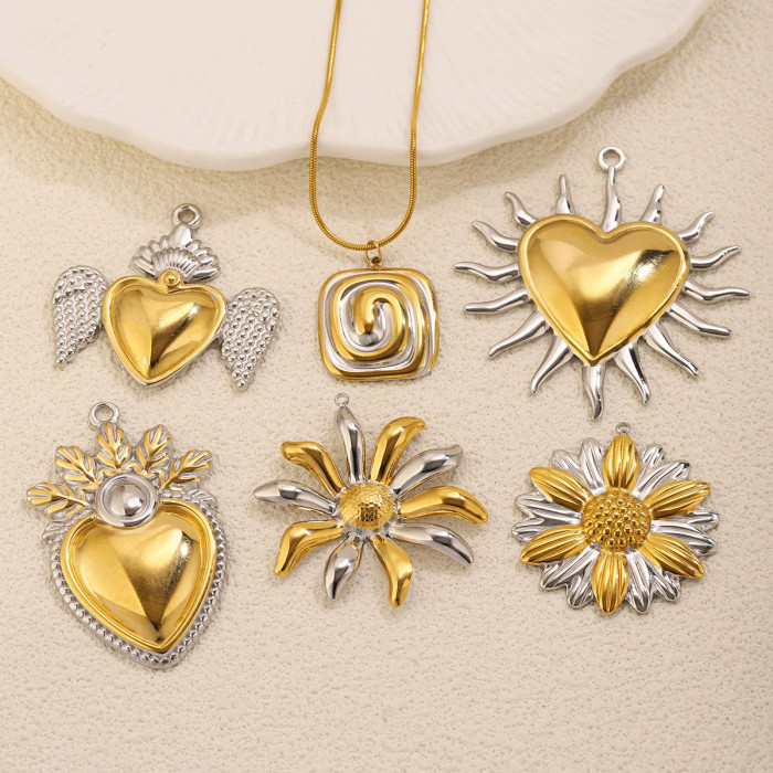 Sun Sunflower Stainless Steel Pendant Charm, for DIY Necklace Making Niche European Daily Wear and Gifts Wholesale