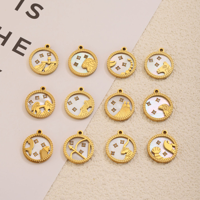 Zodiac Rhinestone Stainless Steel Pendant Charm, for DIY Bracelet & Necklace Making Wholesale Fashion Jewelry