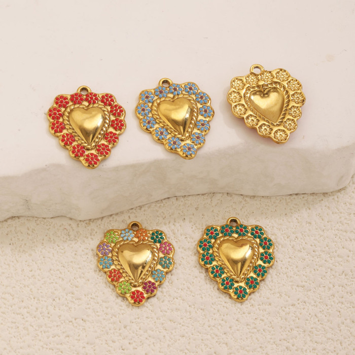 Heart Enamel Stainless Steel Pendant Charm, for DIY Bracelet & Necklace Making Ethnic Vintage Wholesale Jewelry