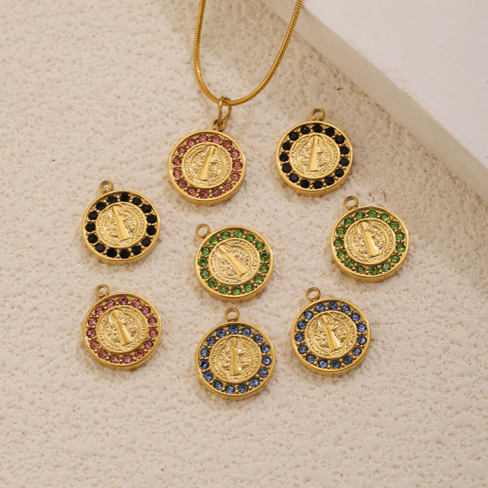 Round Rhinestone Stainless Steel Pendant Charm, for DIY Bracelet & Necklace Making Vintage Wholesale Fashion Jewelry