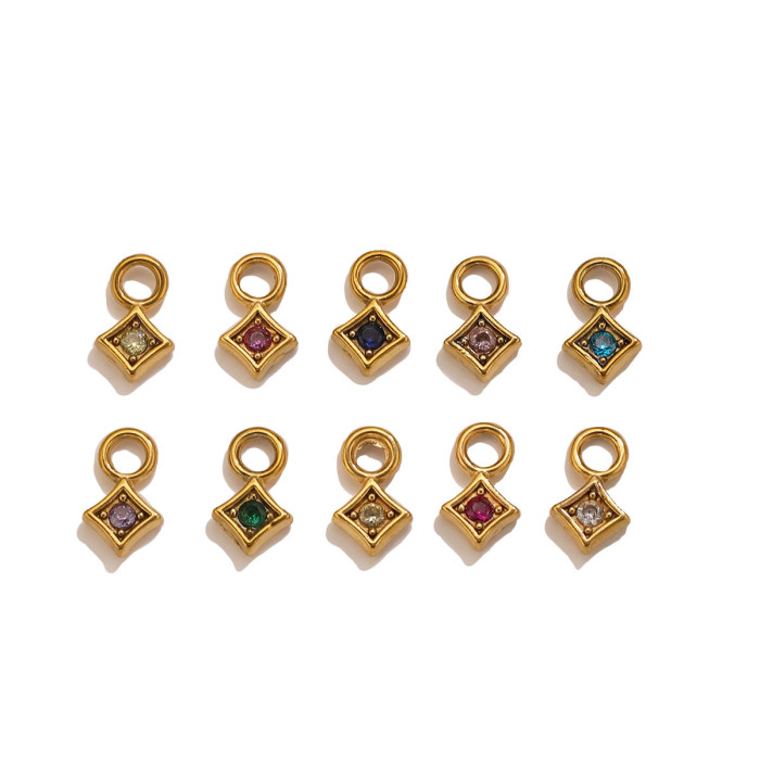 Square Colorful Rhinestone Stainless Steel Pendant Charm, for DIY Bracelet & Necklace Making Ideal Gift Wholesale