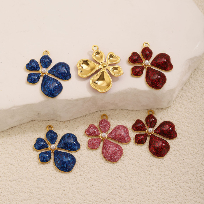 Heart Flower Stainless Steel Pendant Charm, for DIY Bracelet & Necklace Making Ideal Gift Wholesale
