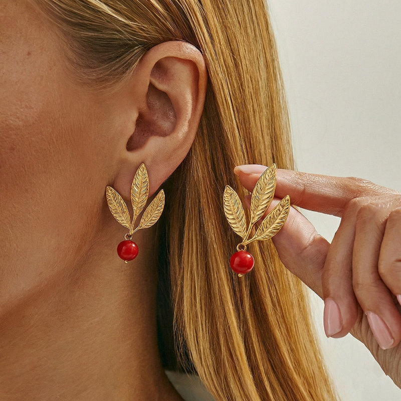 Leaf Delicate Stainless Steel Earrings, for Ladies Luxury Niche Wholesale Jewelry
