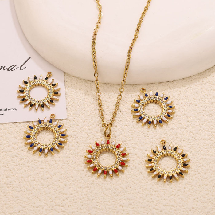 Sunflower Sun Rhinestone Stainless Steel Pendant Charm, for DIY Earring & Necklace Making Wholesale Fashion Jewelry