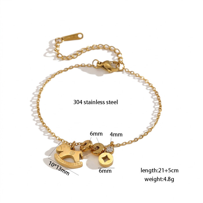 Horse Head Rhinestone Stainless Steel Jewelry Set, for Women Niche Versatile Daily Wear and Gifts Wholesale