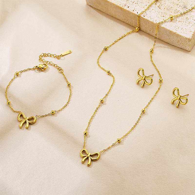 Bow Butterfly Round Stainless Steel Jewelry Set, for Her Minimalist Versatile Ideal Gift Wholesale