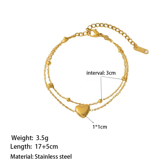 Round Heart Stainless Steel Bracelet, Ladies Minimalist, Graduation Gift, Stackable, Daily Wear, Tarnish Resistant
