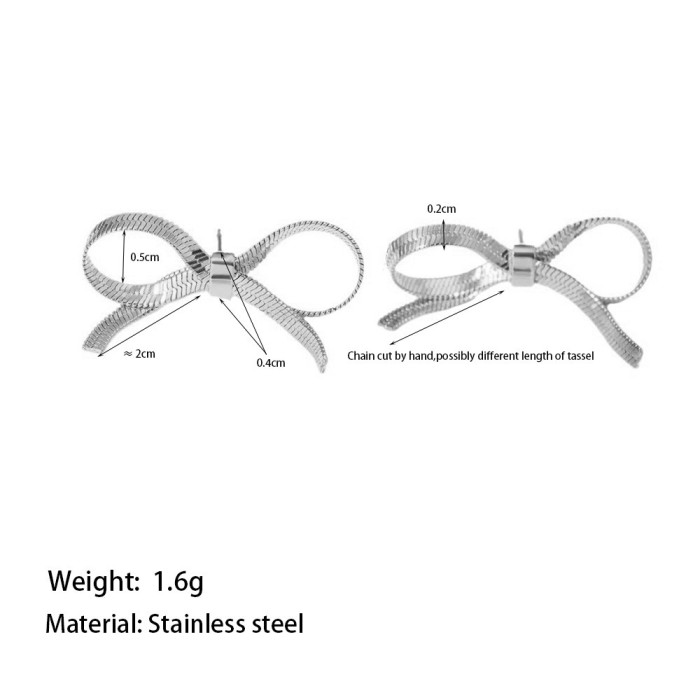Horse Head Bow Butterfly Tassel Stainless Steel Earrings, for Her European Minimalist Wholesale Jewelry