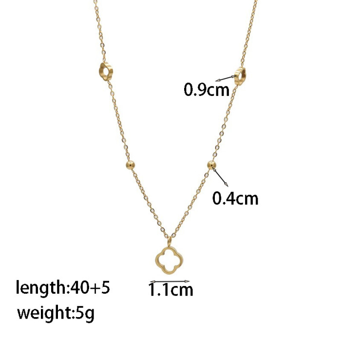 Hollow-Out Four-Leaf Clover Delicate Stainless Steel Necklace, for Her Minimalist Luxury Wholesale Jewelry