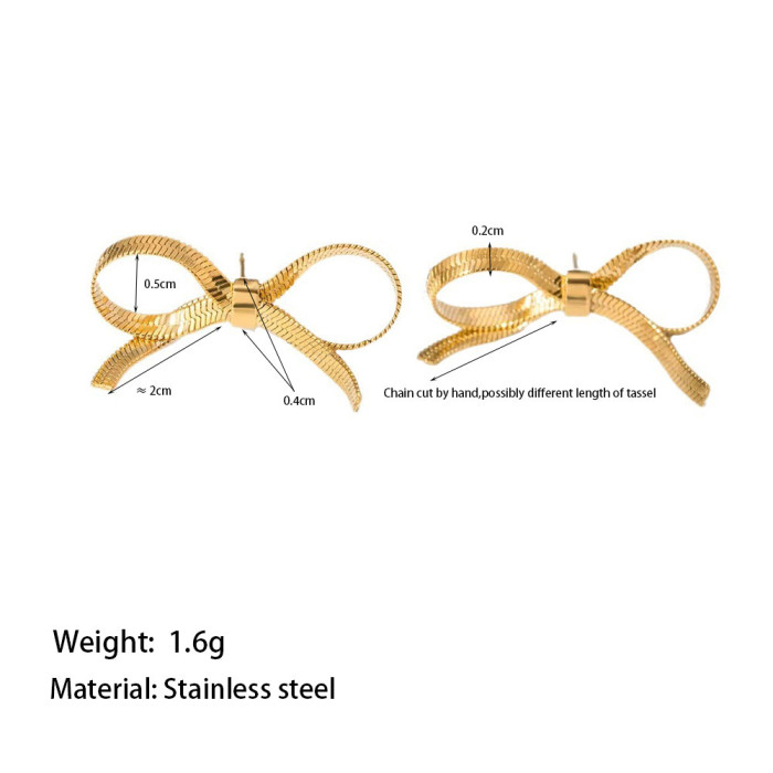 Horse Head Bow Butterfly Tassel Stainless Steel Earrings, for Her European Minimalist Wholesale Jewelry