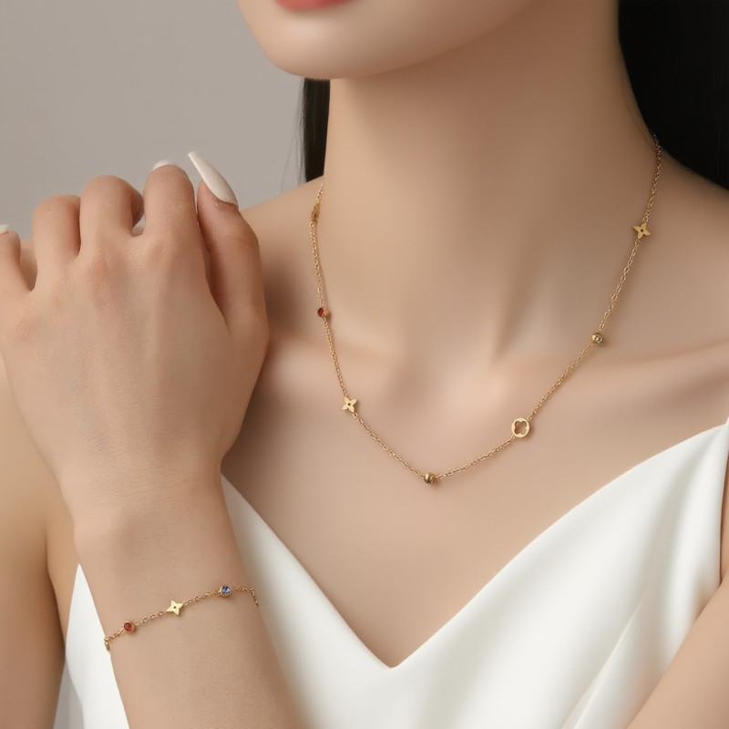 Delicate Four-Leaf Clover Stainless Steel Necklace, for Her Minimalist Luxury Daily Wear and Gifts Wholesale