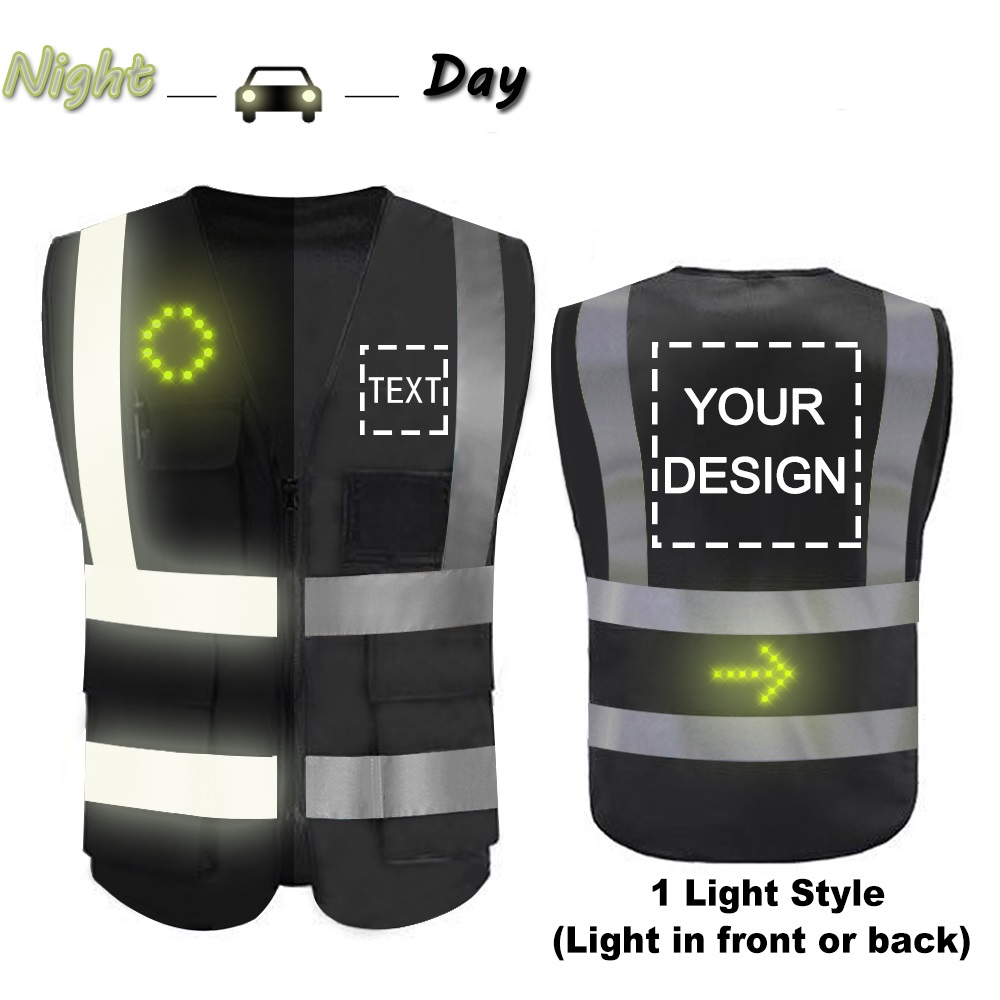 Black High Visibility Safety Vest Custom Your Logo Protective Workwear 5 Pockets With Reflective Strips Outdoor Work Vest L