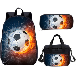 YOIYEN Flame Football Backpack Set Large Capacity School Bag 3 Pieces For Teenager And Kids