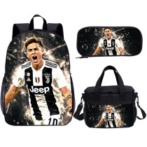 YOIYEN Football Star Juventus Backpack Student 3 In 1 School Bag Set With Lunch Bag