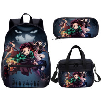 Kimetsu No Yaiba Backpack Set School Book Bag 3 Pcs With Lunch Bag For Kids