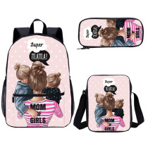 Super Mom Print School Backpack 3 PCS Girl School Bag Set Back To School Best Gift
