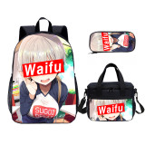 YOIYEN Wholesale Sugoi Senpai Waifu Material Backpack Set With Lunch Bag Children Daypack 3 In 1