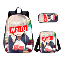 YOIYEN Wholesale 3 PCS School Bag Sugoi Senpai Waifu Material Cartoon Print Boy School Backpack Set