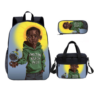 YOIYEN Africa American Boys Kids Backpack Set With Lunch Bag Cartoon Teenager Daypack 3 In 1