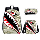Wholesale 3 PCS School Bag Camouflage Shark Print Boy School Backpack Set