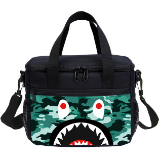 Camouflage Shark Lunch Bag Anime Cartoon Kids Tote Thermal Bag For Boy And Girl