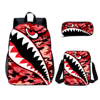 Wholesale 3 PCS School Bag Camouflage Shark Print Boy School Backpack Set