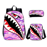 Wholesale 3 PCS School Bag Camouflage Shark Print Boy School Backpack Set