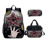 Stranger Things Print Kids Backpack Set With Lunch Bag Casual Teenager Daypack 3 In 1
