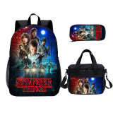 Stranger Things Print Kids Backpack Set With Lunch Bag Casual Teenager Daypack 3 In 1