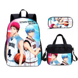 Kuroko No Basketball Print Kids Backpack Set With Lunch Bag Casual Teenager Daypack 3 In 1