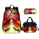 YOIYEN Fate Zero Print Kids Backpack Set With Lunch Bag Casual Teenager Daypack 3 In 1