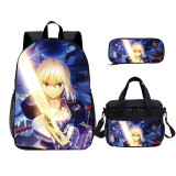 YOIYEN Fate Zero Print Kids Backpack Set With Lunch Bag Casual Teenager Daypack 3 In 1