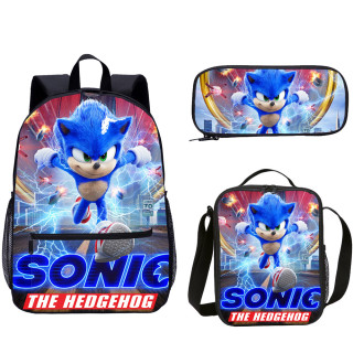 YOIYEN 3 PCS Sonic The Hedgehog Backpack Kids Cartoon 3 in 1 School Bag Set